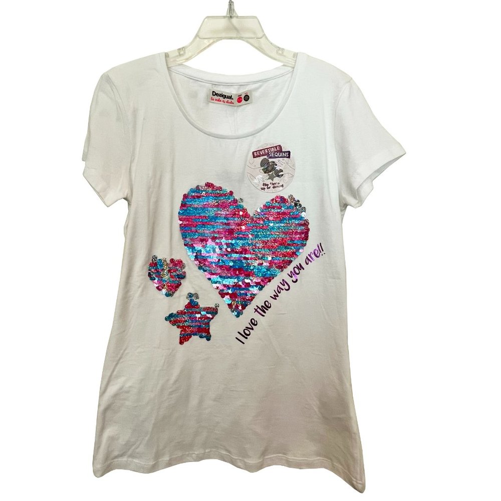 NWT Desigual Reversible Sequins Top. 100% Cotton. Sz 11/12